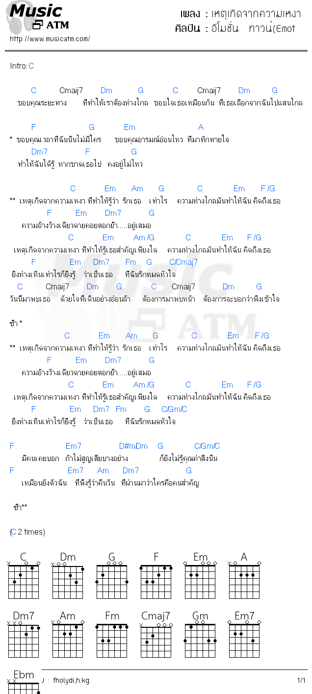 คอร์ดเพลง เหตุเกิดจากความเหงา