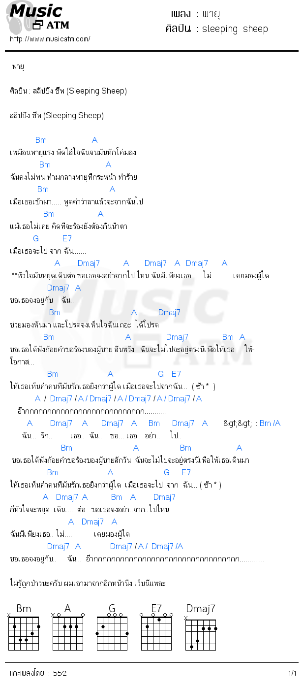 คอร์ดเพลง พายุ