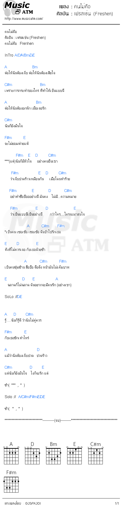 คอร์ดเพลง คนไม่คือ