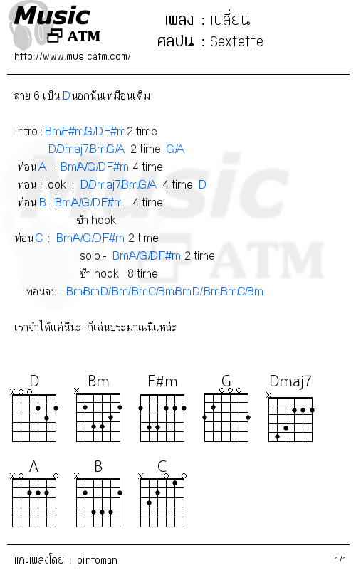 คอร์ดเพลง เปลี่ยน