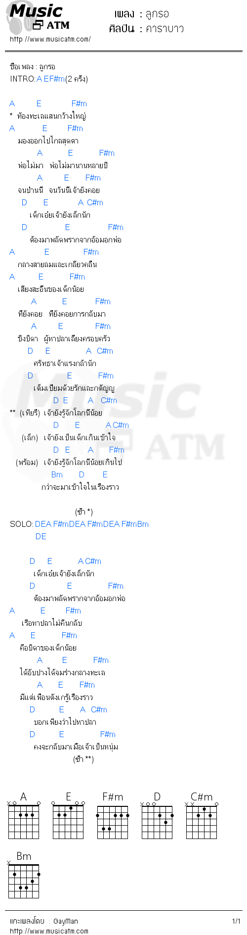 คอร์ดเพลง ลูกรอ