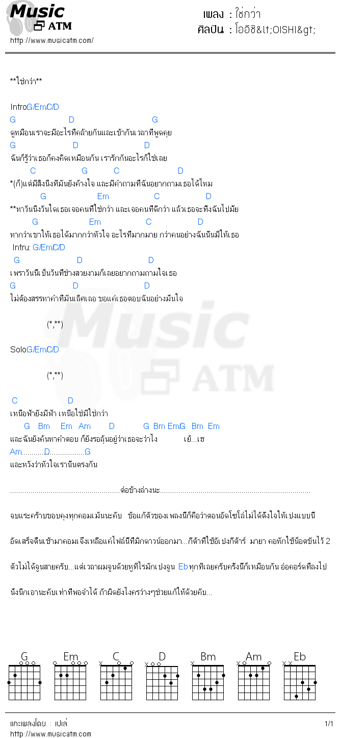 คอร์ดเพลง ใช่กว่า