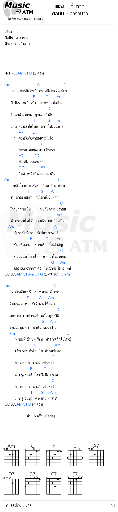 คอร์ดเพลง เจ้าตาก