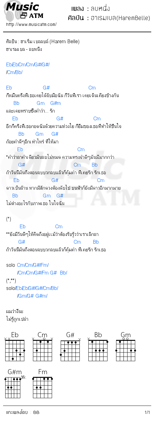 คอร์ดเพลง ลบหนึ่ง