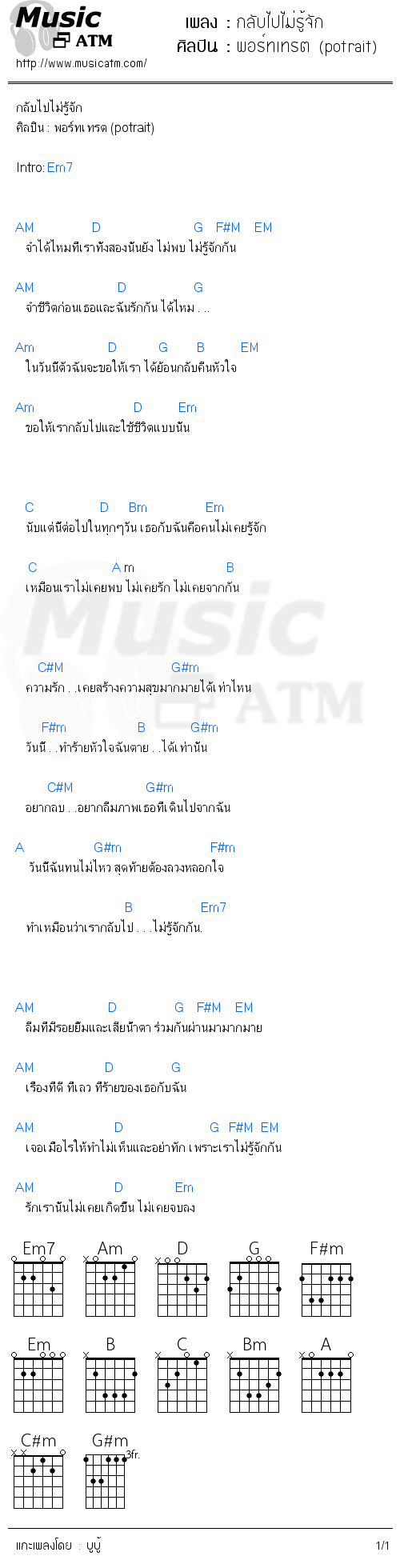 คอร์ดเพลง กลับไปไม่รู้จัก