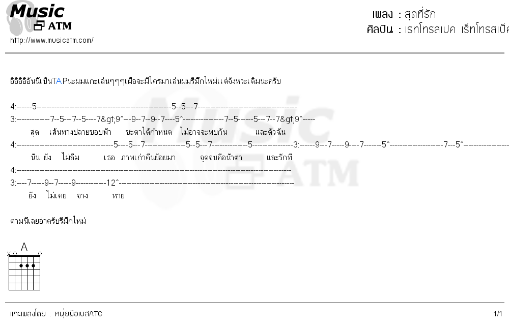 คอร์ดเพลง สุดที่รัก