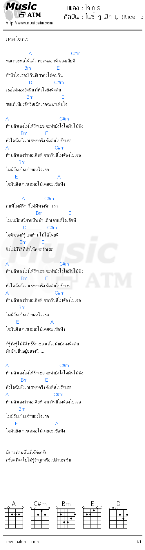 คอร์ดเพลง ใจเกเร