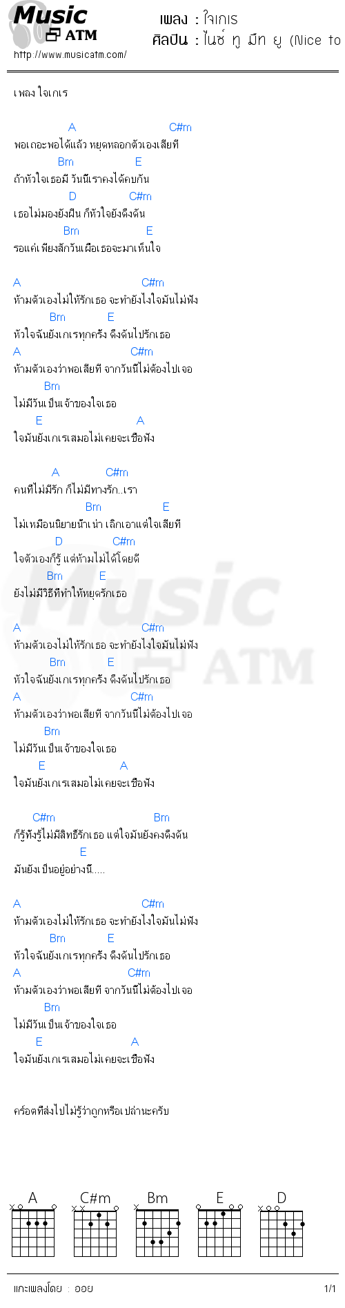 คอร์ดเพลง ใจเกเร