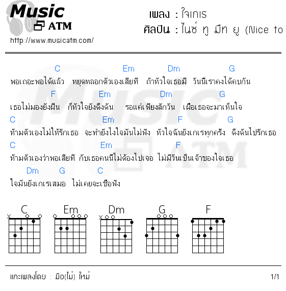 คอร์ดเพลง ใจเกเร