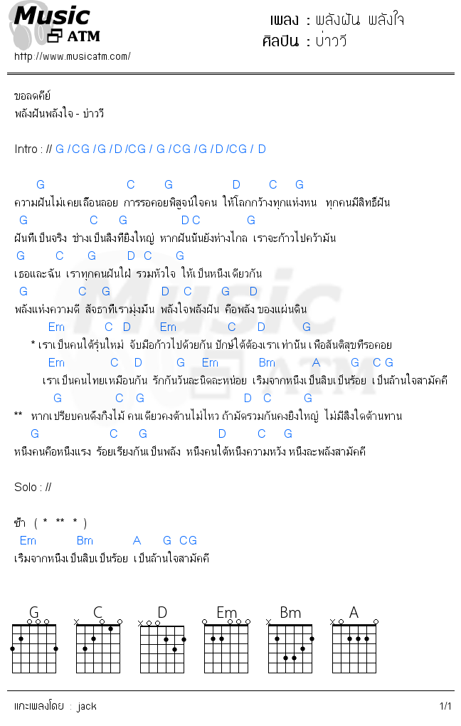 คอร์ดเพลง พลังฝัน พลังใจ