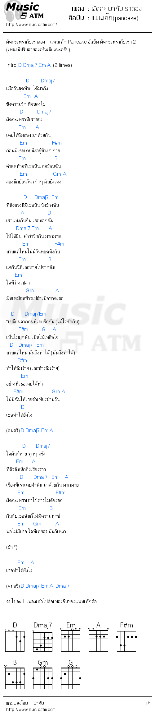 คอร์ดเพลง ผัดกะเพากับเราสอง