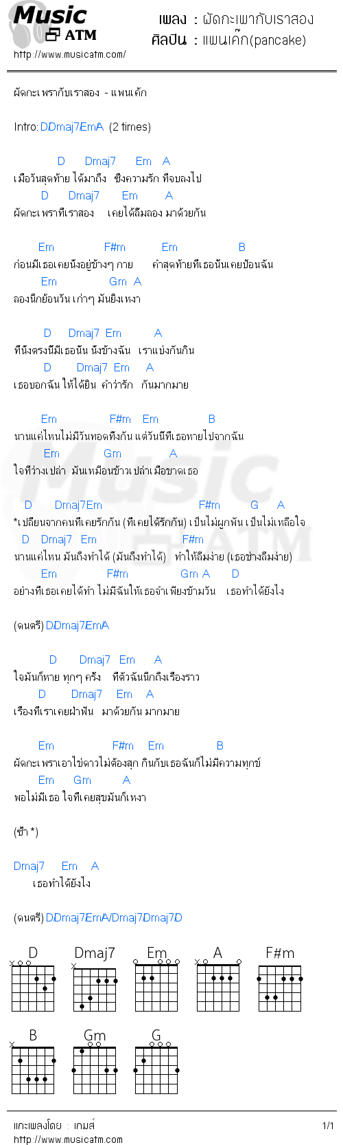 คอร์ดเพลง ผัดกะเพากับเราสอง