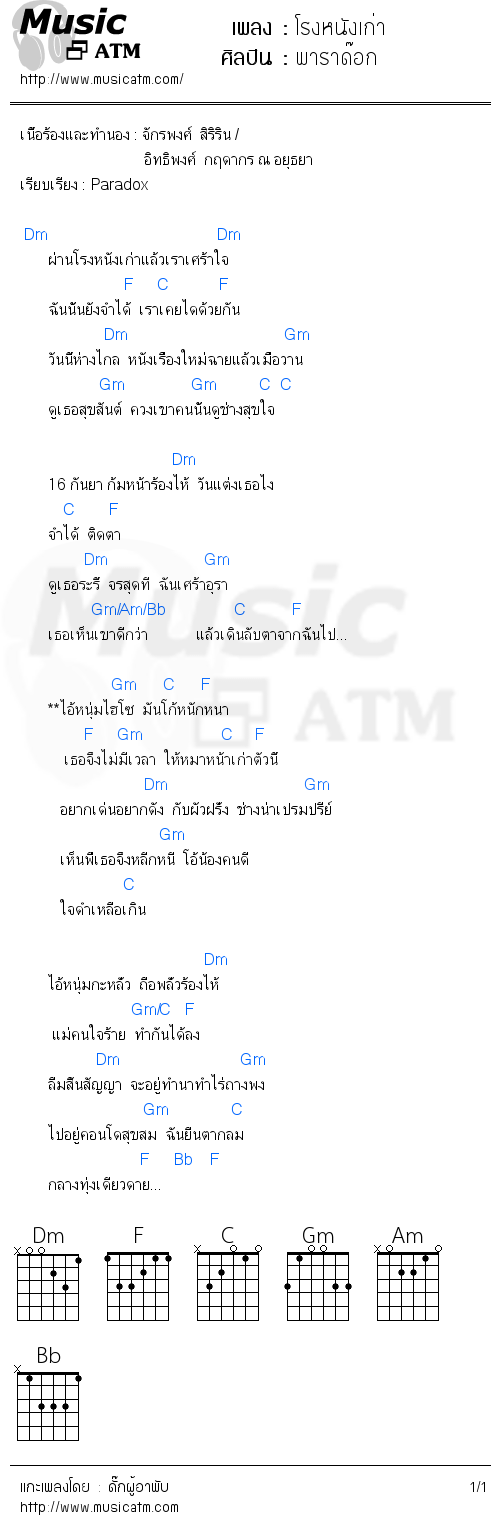 คอร์ดเพลง โรงหนังเก่า