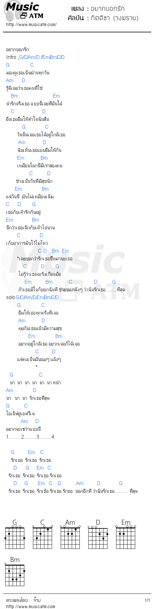 คอร์ดเพลง อยากบอกรัก