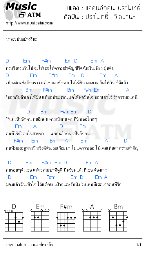 คอร์ดเพลง แค่คนอีกคน ปราโมทธ์