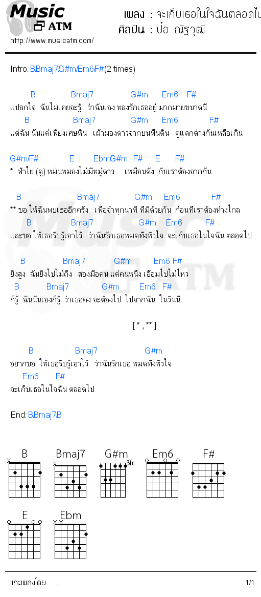 คอร์ดเพลง จะเก็บเธอในใจฉันตลอดไป