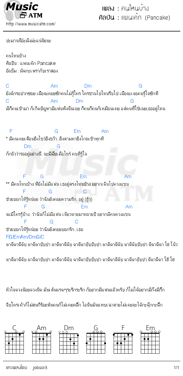 คอร์ดเพลง คนไหนบ้าง