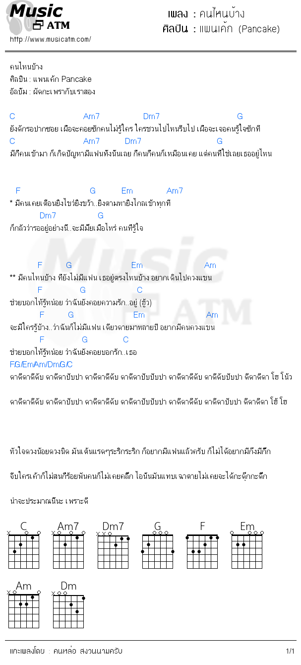 คอร์ดเพลง คนไหนบ้าง