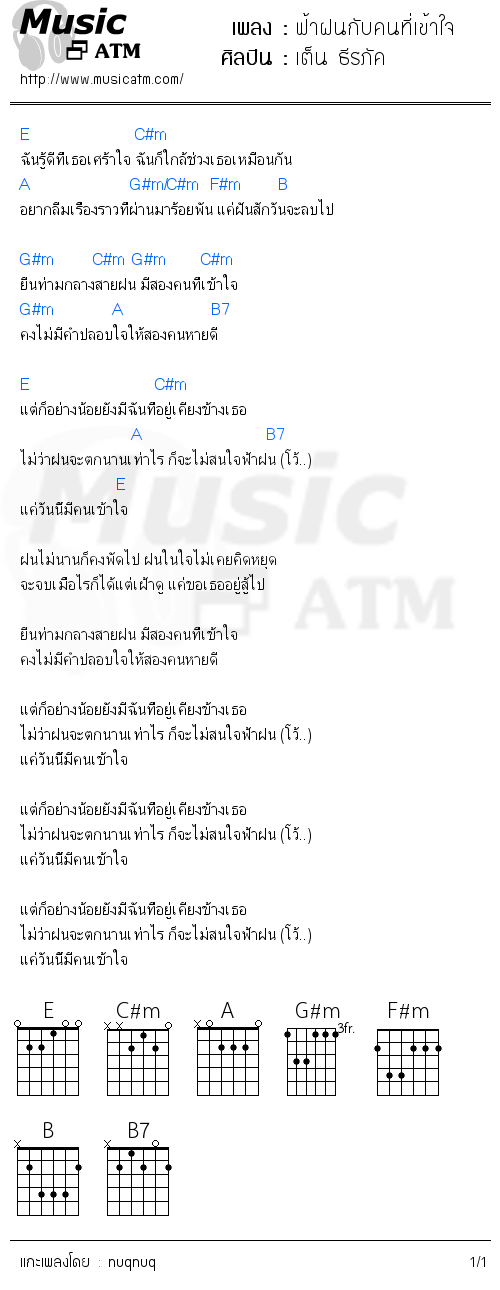 คอร์ดเพลง ฟ้าฝนกับคนที่เข้าใจ