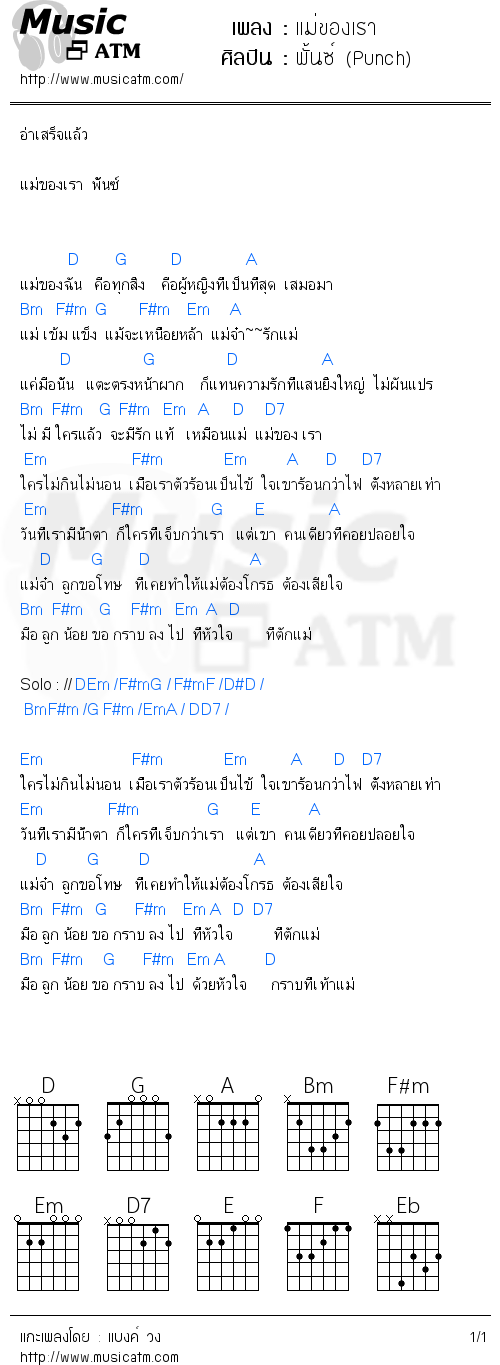 คอร์ดเพลง แม่ของเรา