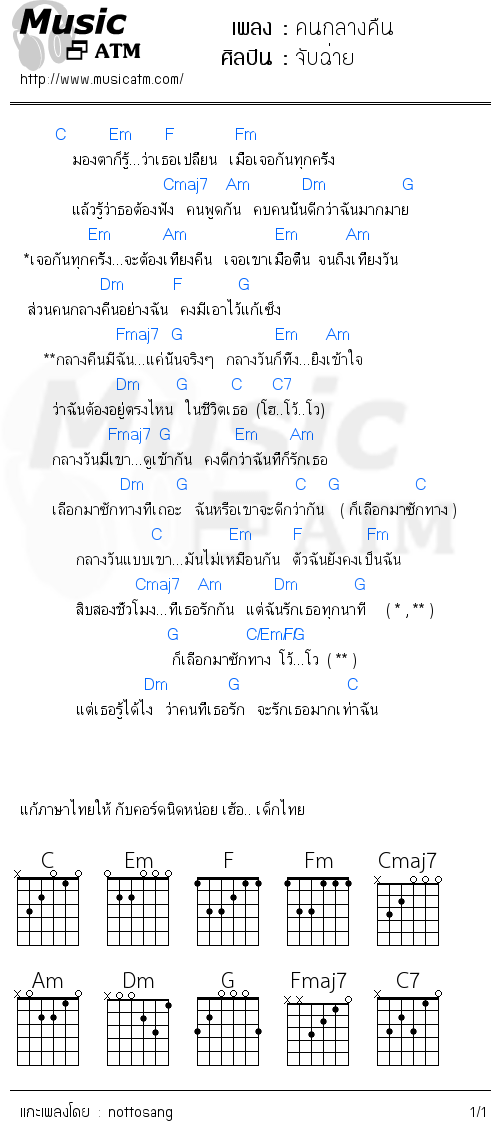 คอร์ดเพลง คนกลางคืน