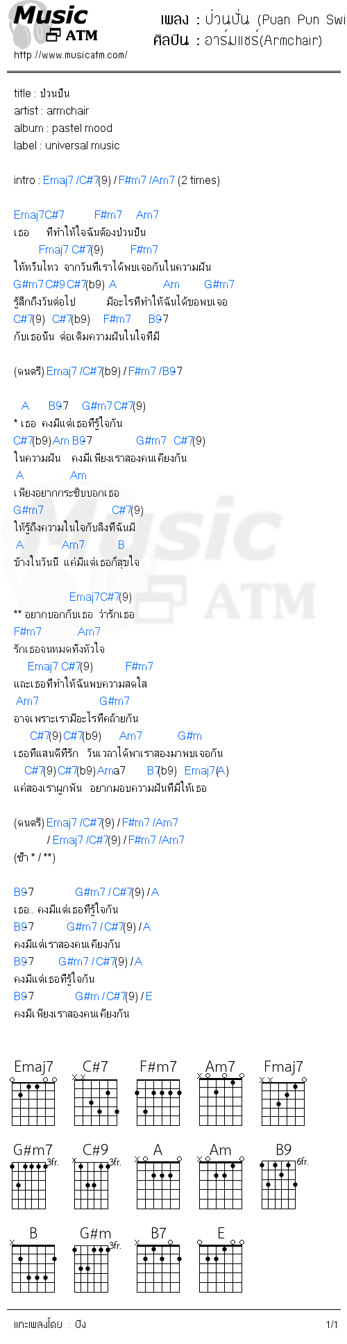 คอร์ดเพลง ป่วนปั่น (Puan Pun Swing)