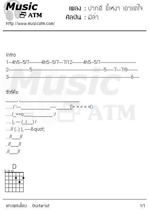 คอร์ดเพลง ปากดี ขี้เหงา เอาแต่ใจ