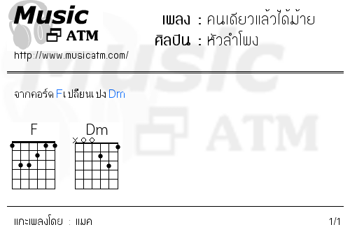 คอร์ดเพลง คนเดียวแล้วได้ม้าย