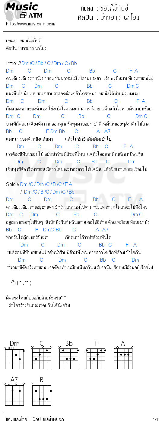 คอร์ดเพลง ขอนไม้กับขี้