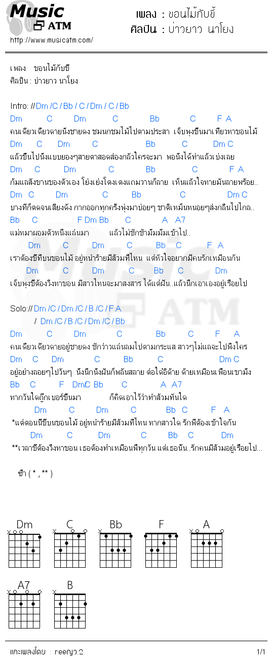 คอร์ดเพลง ขอนไม้กับขี้