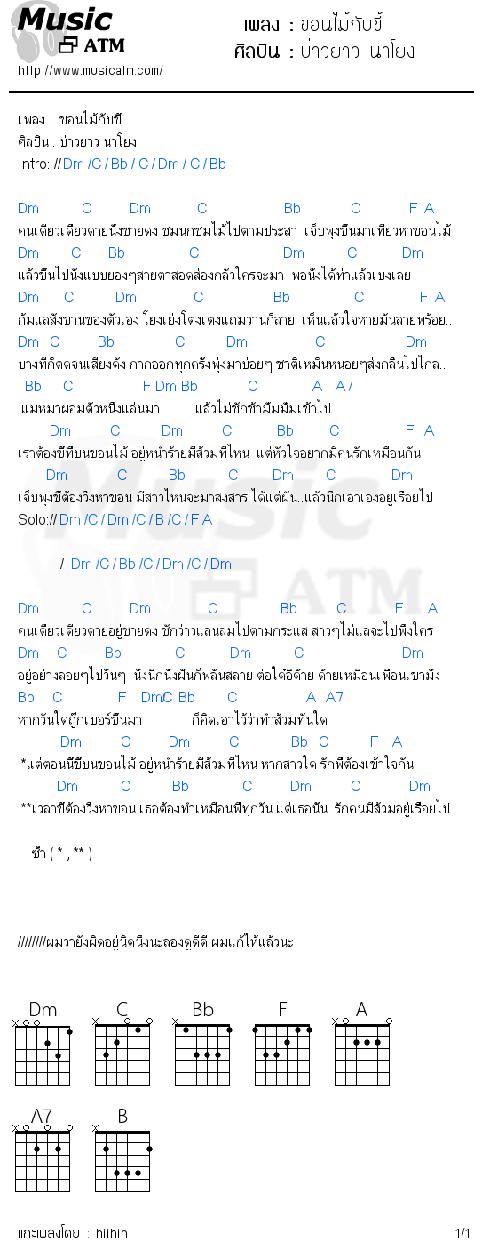 คอร์ดเพลง ขอนไม้กับขี้