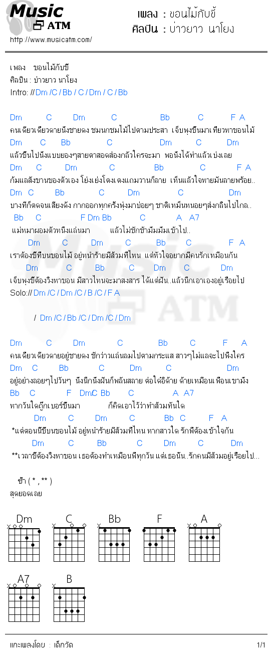 คอร์ดเพลง ขอนไม้กับขี้