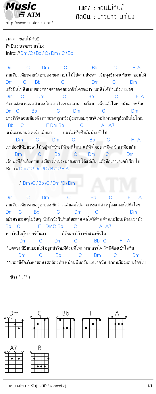 คอร์ดเพลง ขอนไม้กับขี้