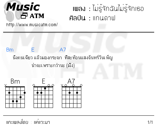 คอร์ดเพลง ไม่รู้จักฉันไม่รู้จักเธอ