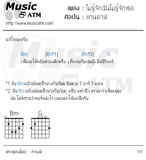 คอร์ดเพลง ไม่รู้จักฉันไม่รู้จักเธอ