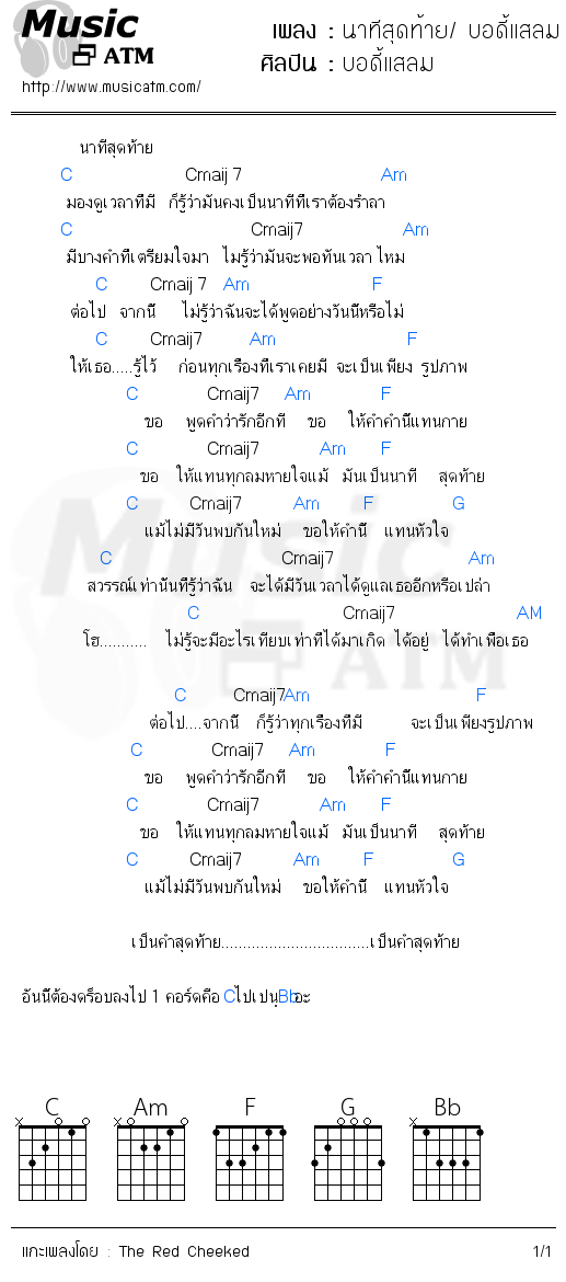 คอร์ดเพลง นาทีสุดท้าย/ บอดี้แสลม