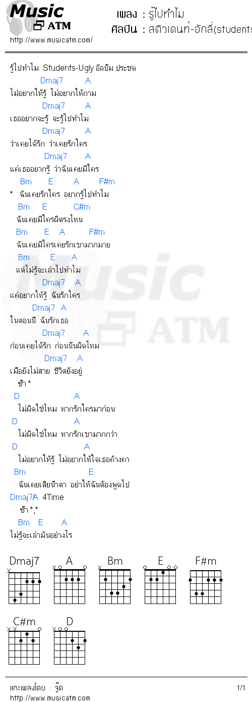 คอร์ดเพลง รู้ไปทำไม