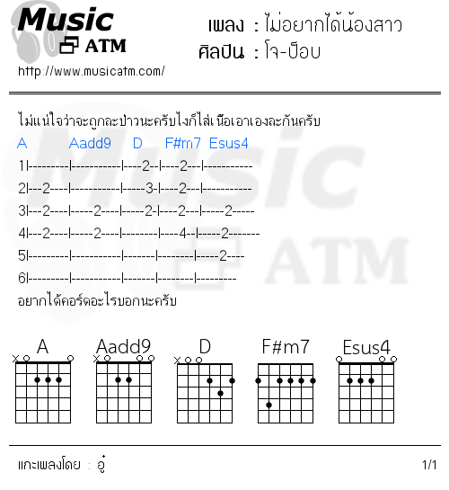 คอร์ดเพลง ไม่อยากได้น้องสาว