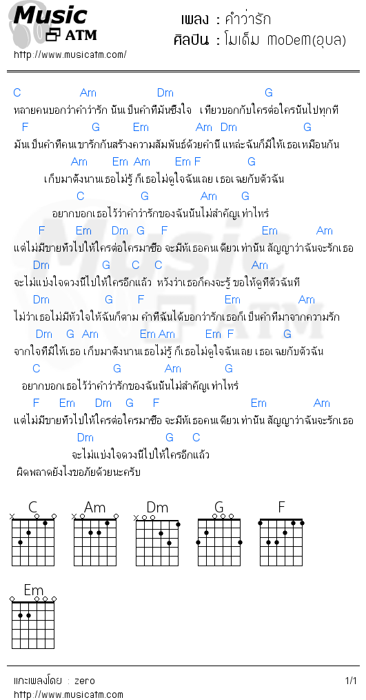 คอร์ดเพลง คำว่ารัก