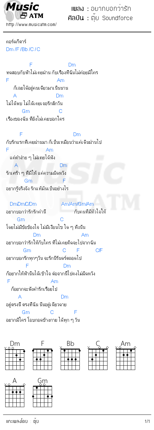 คอร์ดเพลง อยากบอกว่ารัก