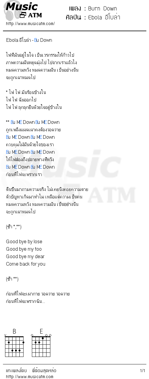 คอร์ดเพลง Burn Down