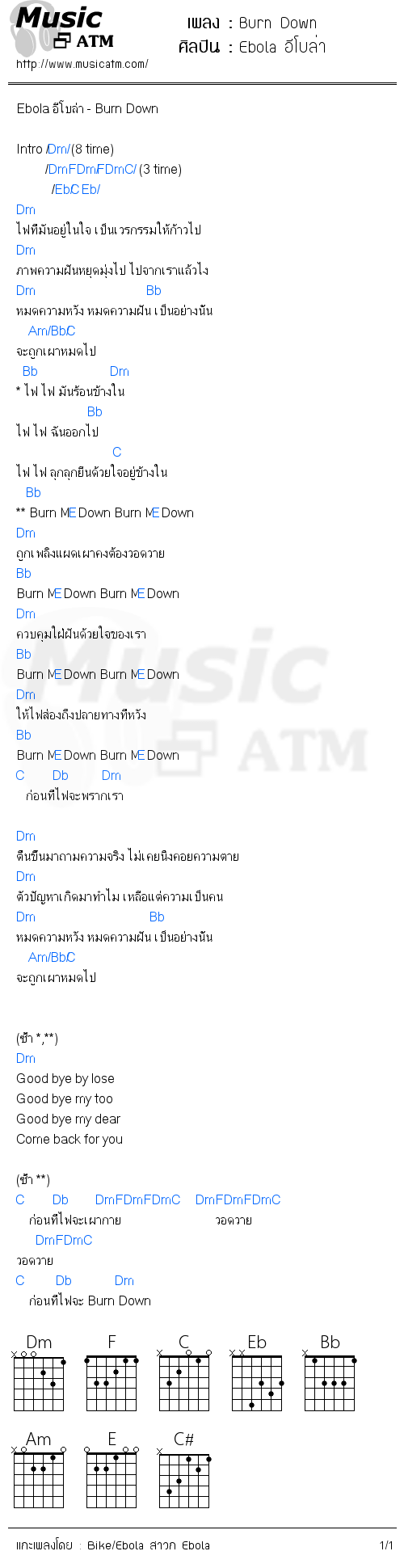 คอร์ดเพลง Burn Down