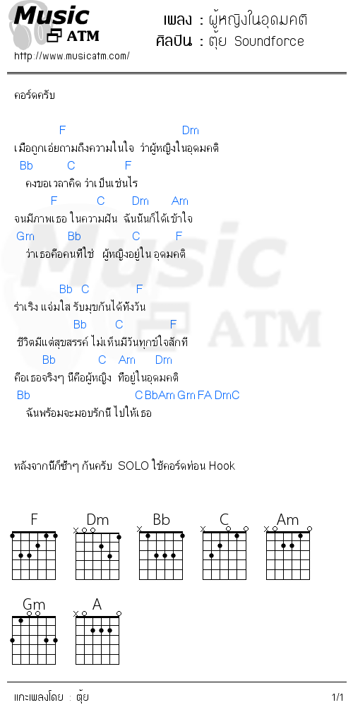 คอร์ดเพลง ผู้หญิงในอุดมคติ