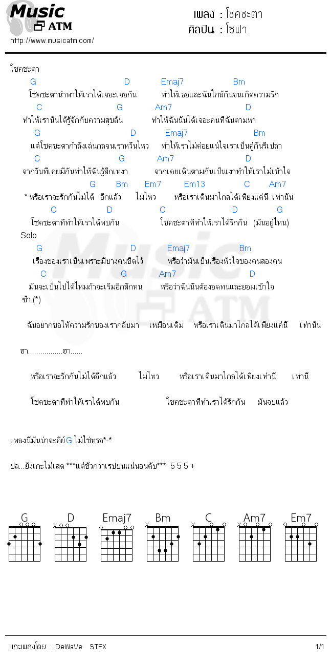 คอร์ดเพลง โชคชะตา