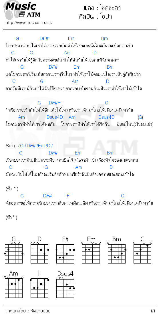 คอร์ดเพลง โชคชะตา