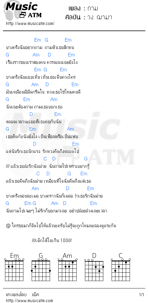 คอร์ดเพลง ถาม