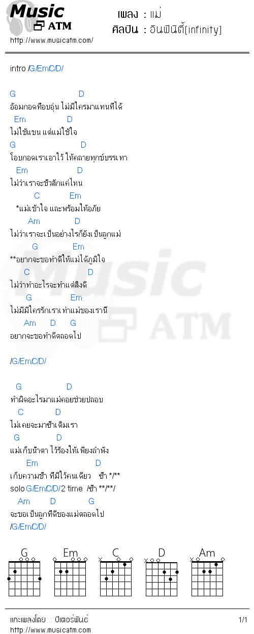 คอร์ดเพลง แม่