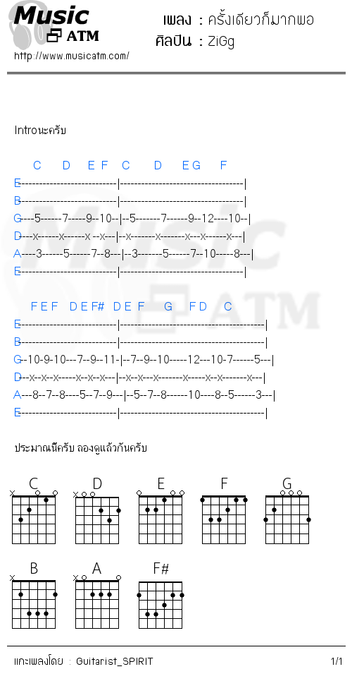 คอร์ดเพลง ครั้งเดียวก็มากพอ