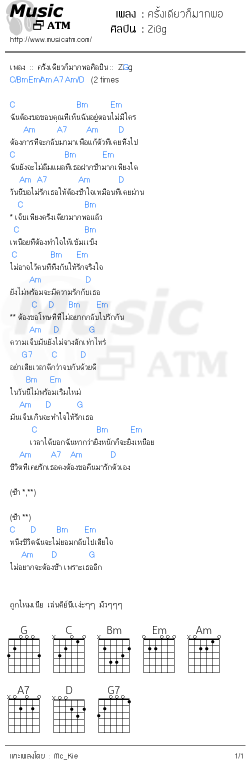 คอร์ดเพลง ครั้งเดียวก็มากพอ