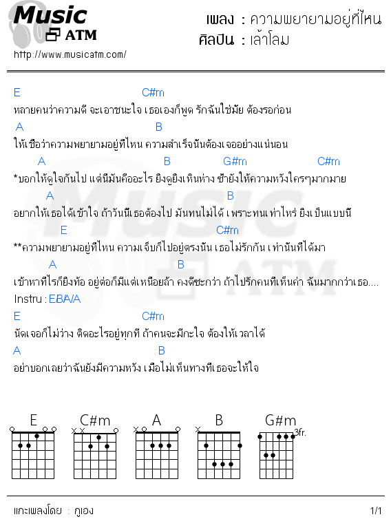 คอร์ดเพลง ความพยายามอยู่ที่ไหน